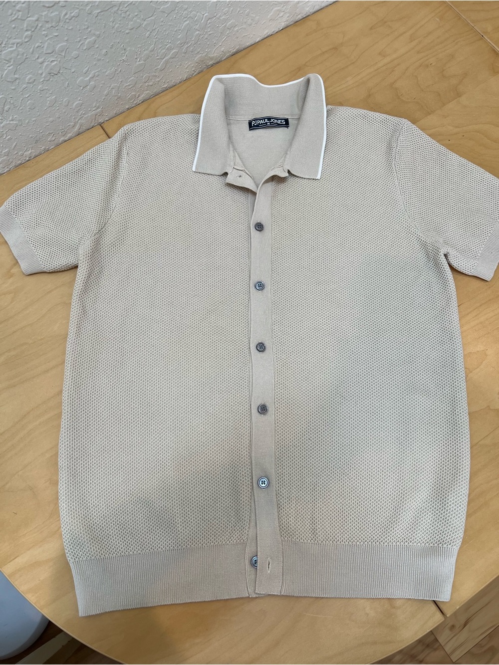 Paul & Joe Beige Short-Sleeve Button-Up Knit Shirt size M